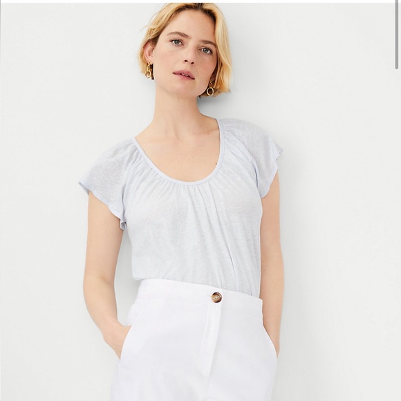 Ann Taylor Tops - Ann Taylor Soft Gray Sparkly Linen Short Sleeve Top